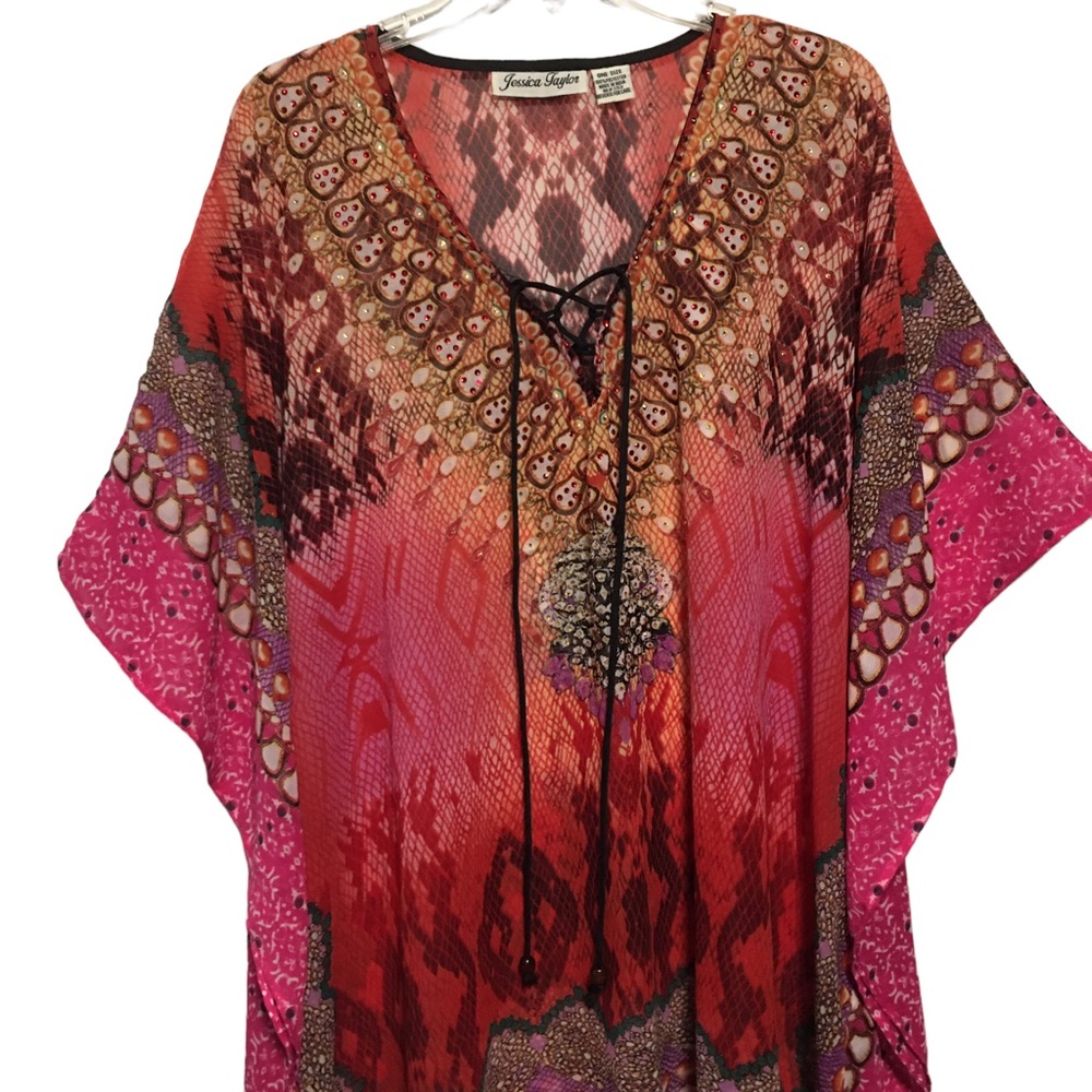 Jessica Taylor kimono poncho fuchsia pink animal print snake  Mrs Roper Like New